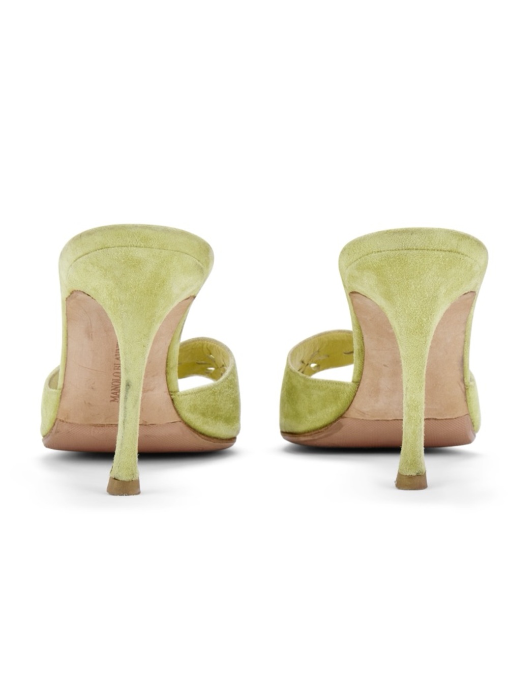 Manolo Blahnik Green Floral Eyelet Laser Cut Suede Heels - Picture 5 of 6